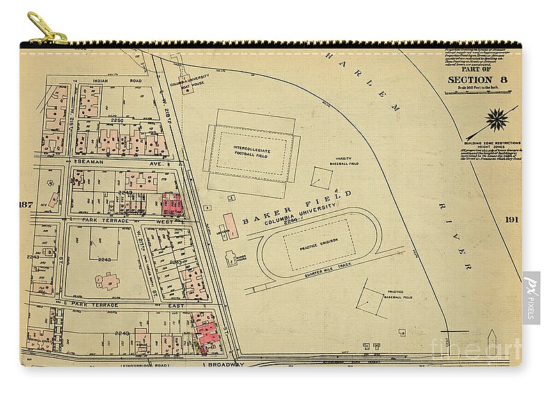 1927 Zip Pouch featuring the photograph 1927 Baker Field Map by Cole Thompson