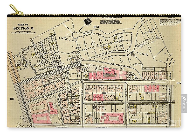 Map Zip Pouch featuring the photograph 1927 Inwood Map by Cole Thompson
