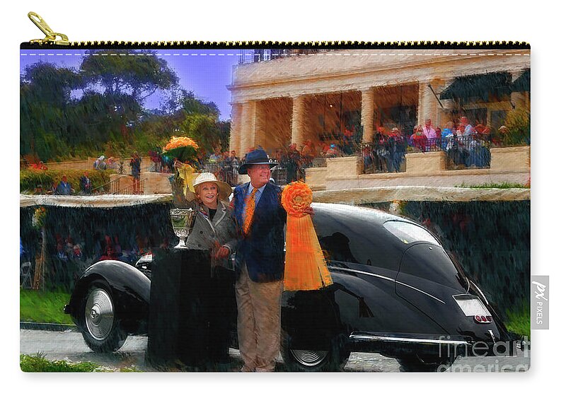 2018 Pebble Beach Concours D Elegance Best Of Show Zip Pouch featuring the photograph 1937 Alfa Romeo 8C 2900B Touring Berlinetta And Mr and Mrs Sydorick Pebble Beach Concours d Elegance by Blake Richards