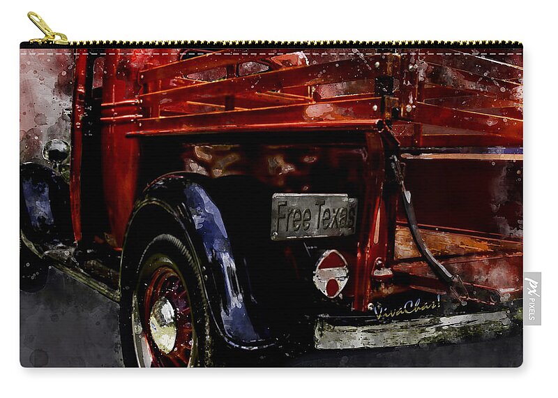 1937 Zip Pouch featuring the digital art 1937 Ranch Pickup Watercolour by Chas Sinklier