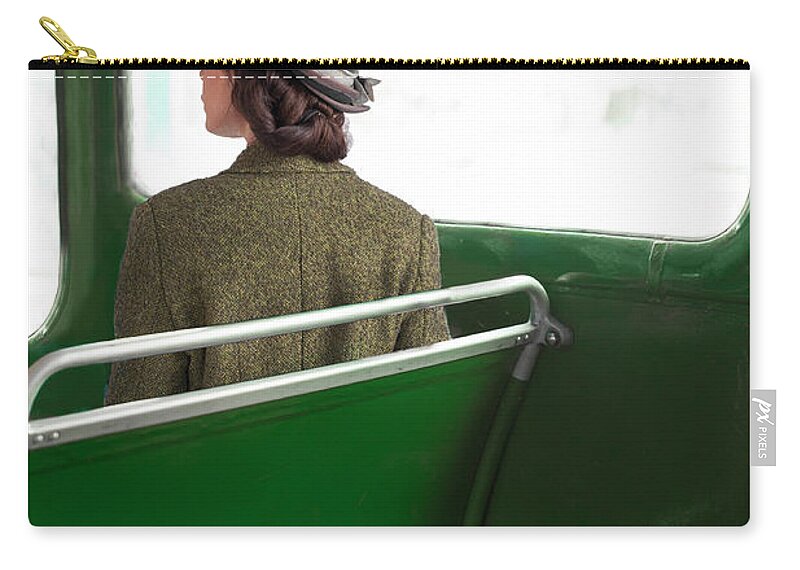 Woman Zip Pouch featuring the photograph 1940s Woman On A Bus by Lee Avison