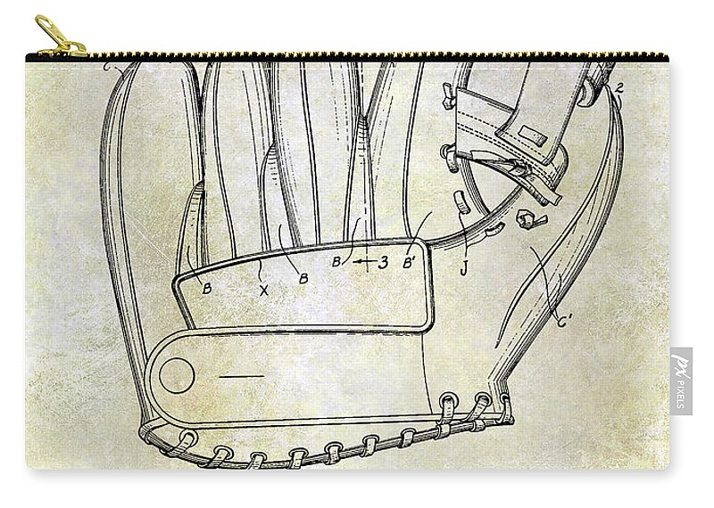 Baseball Patent Zip Pouch featuring the photograph 1943 Baseball Glove Patent by Jon Neidert