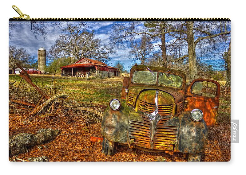 Reid Callaway Retired Zip Pouch featuring the photograph Retired 1947 Dodge Dump Truck Farming Landscape Art by Reid Callaway
