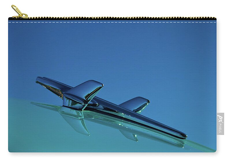 Chevy Zip Pouch featuring the photograph 1956 Chevy Belair Hood Ornament by Jani Freimann