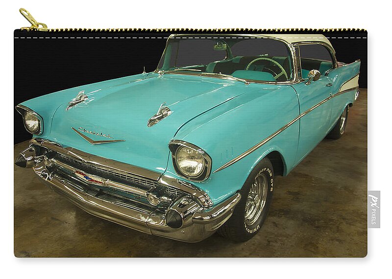 Chevrolet Zip Pouch featuring the photograph 1957 Chevrolet 210 by Flees Photos