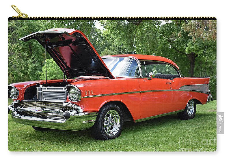 1957 Chevrolet Zip Pouch featuring the photograph 1957 Chevy Bel Air by Malanda Warner