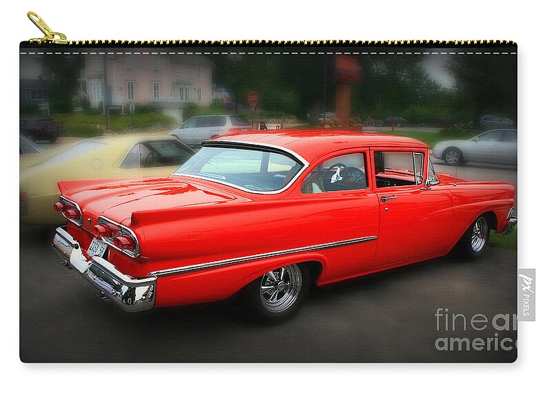 Car Zip Pouch featuring the photograph 1958 Red Classic by Perry Webster