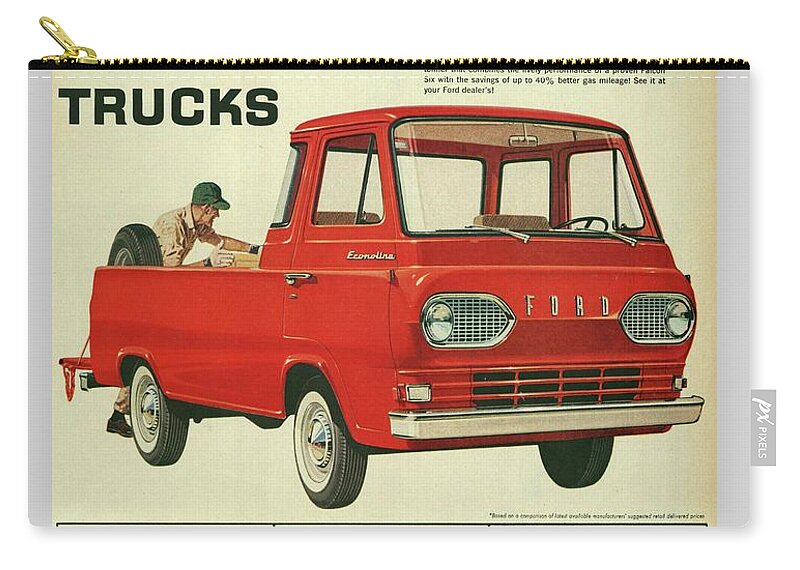 1961 Zip Pouch featuring the mixed media 1961 Ford Econoline Vintage Ad by Movie Poster Prints