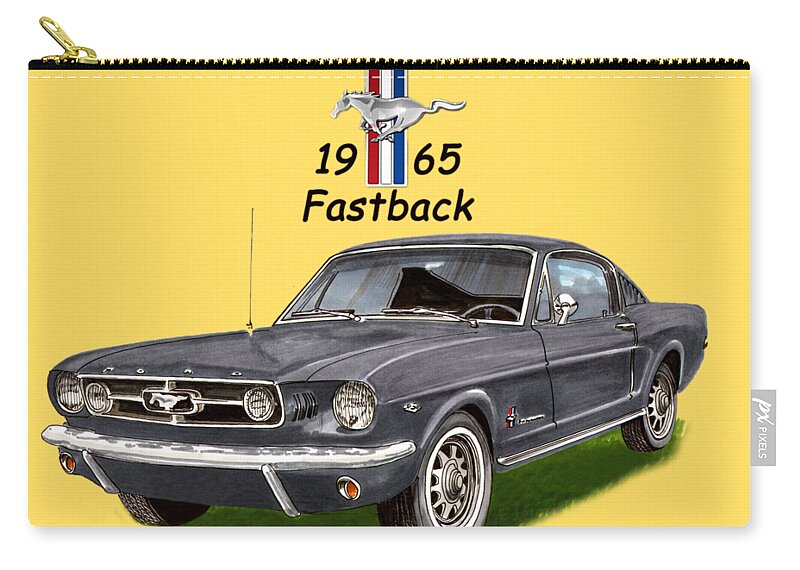 1965 Zip Pouch featuring the painting Mustang Fastback 1965 by Jack Pumphrey