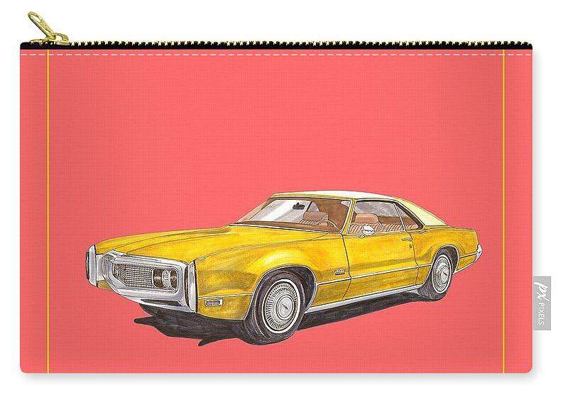 A Watercolor/marker Pen Illustration Of My 1970 Oldsmobile Toronado Which Is Number 4 In A Series Of Transportation Modes Called terific Zip Pouch featuring the painting 1970 Olds Toronado TERIFIC TEE SHIRT by Jack Pumphrey