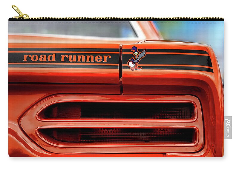 1970 Zip Pouch featuring the photograph 1970 Plymouth Road Runner - Vitamin C Orange by Gordon Dean II