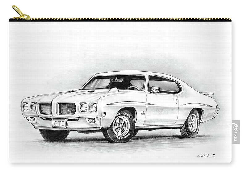 1970 Pontiac Gto Judge Zip Pouch featuring the drawing 1970 Pontiac GTO Judge by Greg Joens
