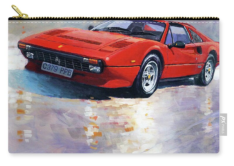 Oil On Canvas Zip Pouch featuring the painting 1982-1985 Ferrari 308 GTS by Yuriy Shevchuk