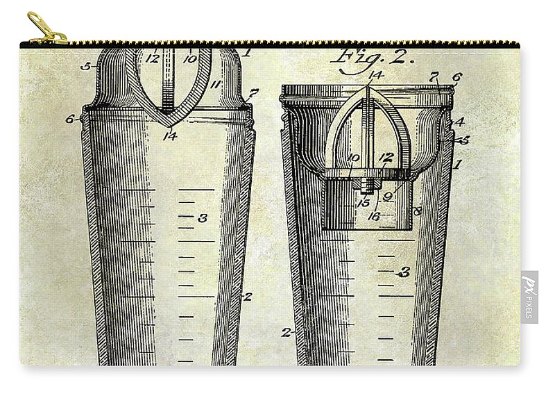 Martini Zip Pouch featuring the photograph 1913 Cocktail Shaker Patent #2 by Jon Neidert