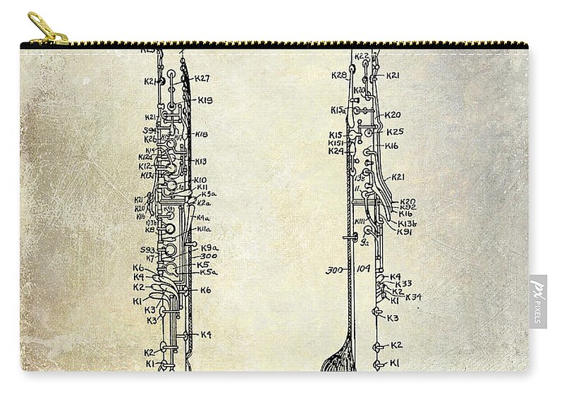 Clarinet Zip Pouch featuring the photograph 1942 Electric Clarinet Patent #3 by Jon Neidert