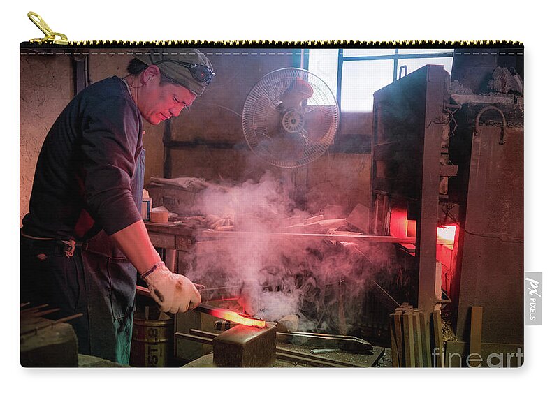 Blacksmith Carry-all Pouch featuring the photograph 4th Generation Blacksmith, Miki City Japan by Perry Rodriguez