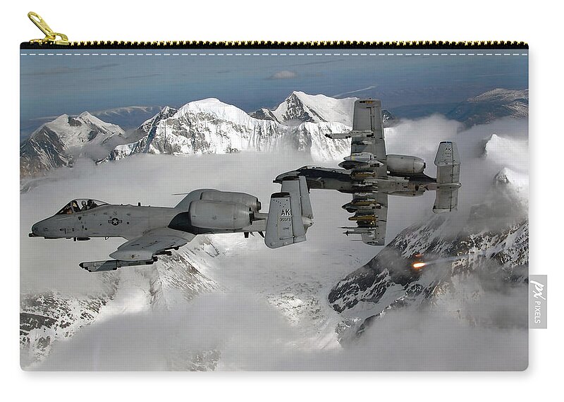 A-10 Zip Pouch featuring the photograph A-10 Thunderbolt IIs Fly #2 by Stocktrek Images