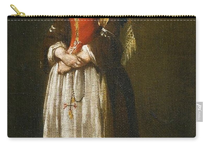 A Young Woman Dressed In Neapolitan Fashion' By Jean Barbault Zip Pouch featuring the painting A Young Woman Dressed in Neapolitan Fashion by MotionAge Designs