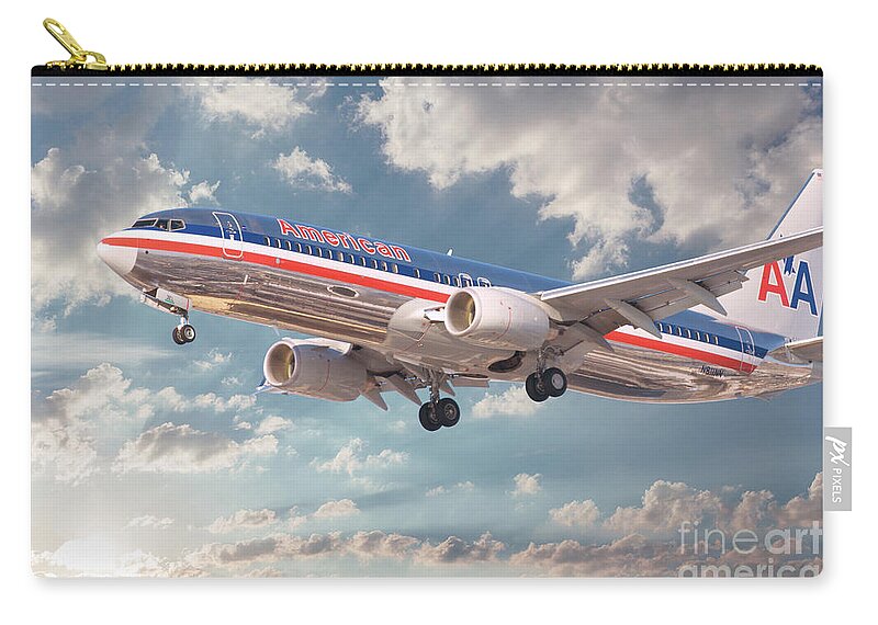 American Airlines Zip Pouch featuring the digital art American Airlines Boeing 737 #2 by Airpower Art