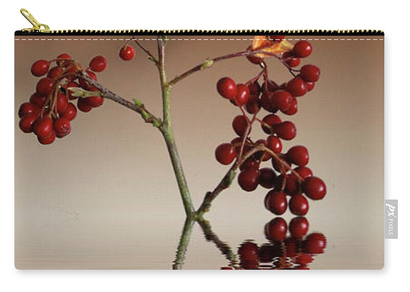 Leafs Zip Pouch featuring the photograph Autumn leafs and red berries #2 by David French