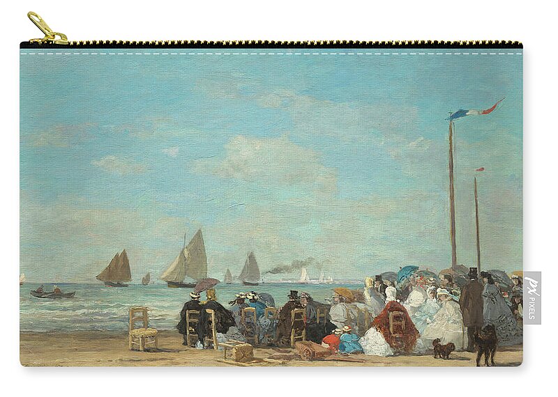 Eugene Boudin Zip Pouch featuring the painting Beach Scene At Trouville #2 by Eugene Boudin