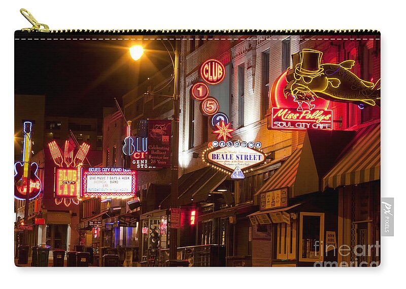 Memphis Zip Pouch featuring the photograph Beale Street in Downtown Memphis Tennessee #2 by Anthony Totah