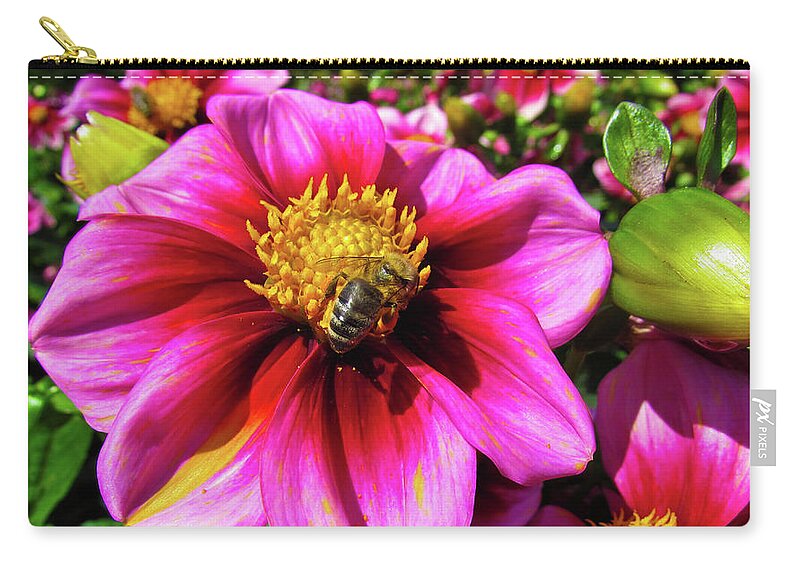 Flower Zip Pouch featuring the photograph bee #2 by Cesar Vieira
