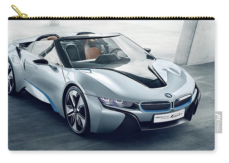 Bmw I8 Concept Spyder Zip Pouch featuring the photograph BMW i8 Concept Spyder #2 by Jackie Russo