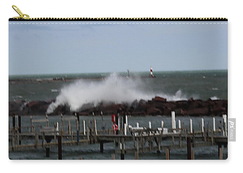 Breakwall Water Waves Storms Zip Pouch featuring the photograph Breakwall #2 by Jean Wolfrum