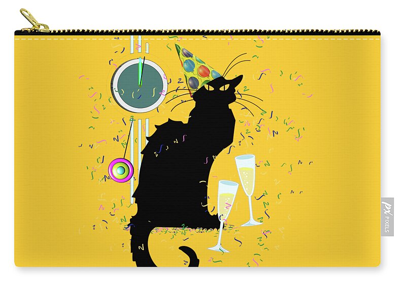 Chat Noir New Years Zip Pouch featuring the digital art Chat Noir New Years Party Countdown #2 by Gravityx9 Designs