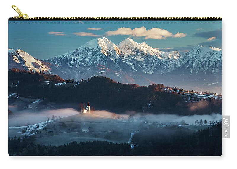 Sveti Zip Pouch featuring the photograph Church of Saint Thomas in the Skofja Loka Hills #2 by Ian Middleton