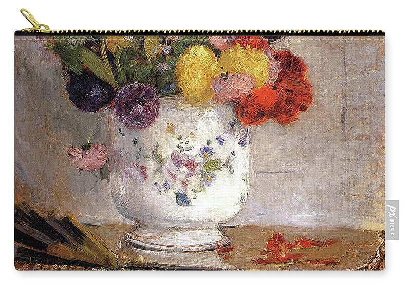Dahlias Zip Pouch featuring the painting Dahlias #2 by Berthe Morisot