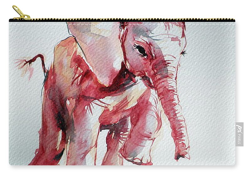 Elephant Zip Pouch featuring the painting Elephant #1 by Kovacs Anna Brigitta