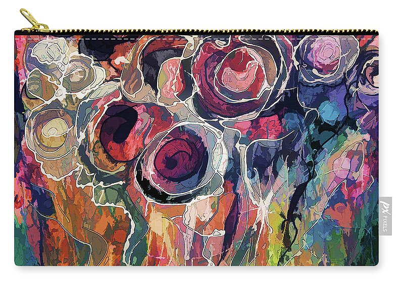 Modern Zip Pouch featuring the digital art Floral Abstract #2 by Lena Owens - OLena Art Vibrant Palette Knife and Graphic Design