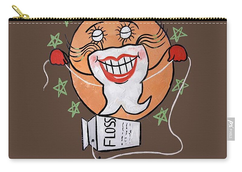 Dental Art T-shirtflossing Tooth Framed Prints Carry-all Pouch featuring the painting Flossing Tooth by Anthony Falbo