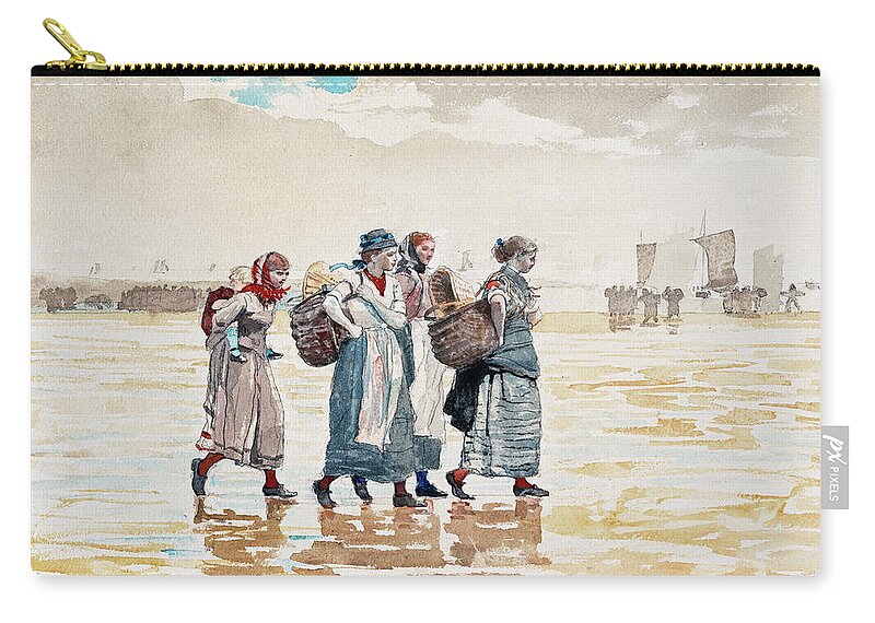 Winslow Homer Zip Pouch featuring the painting Four Fishwives on the Beach #3 by Winslow Homer