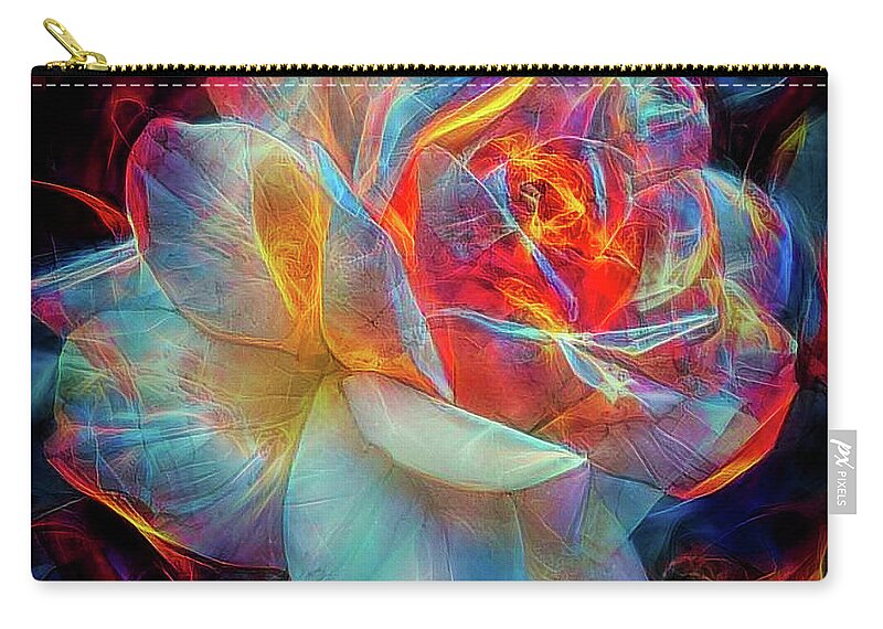 Glowing Rose Zip Pouch featuring the mixed media Glowing Rose #2 by Lilia S