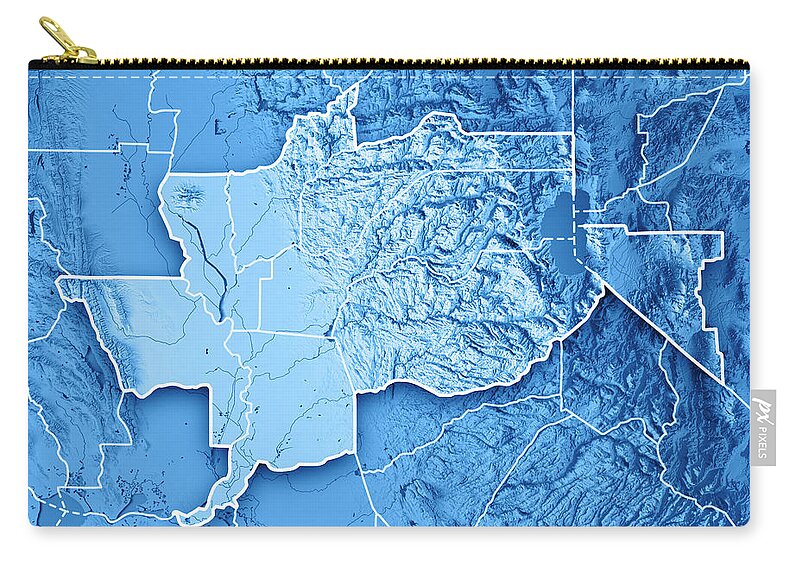 Greater Sacramento Area Zip Pouch featuring the digital art Greater Sacramento Area California USA 3D Render Topographic Map #2 by Frank Ramspott