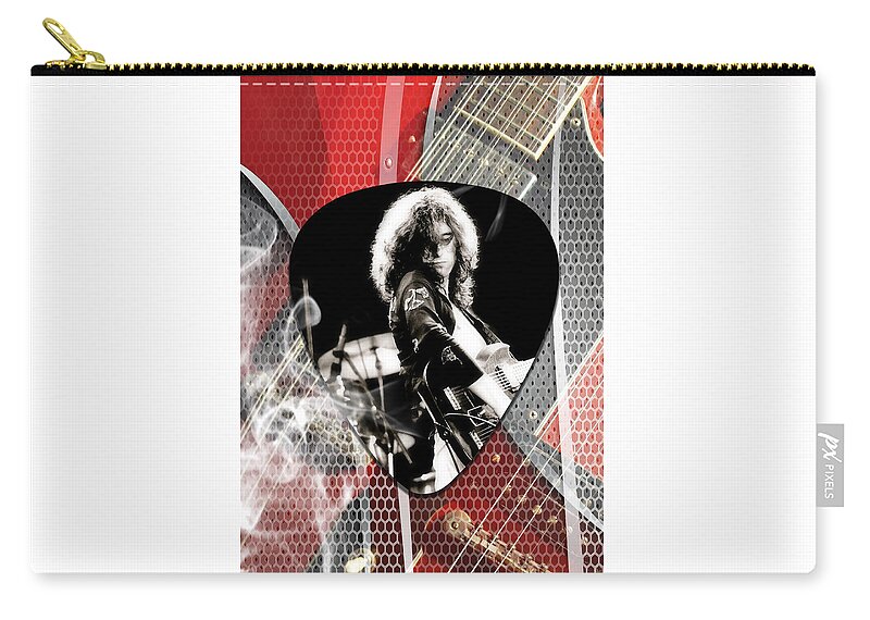 Jimmy Page Zip Pouch featuring the mixed media Jimmy Page Art #1 by Marvin Blaine