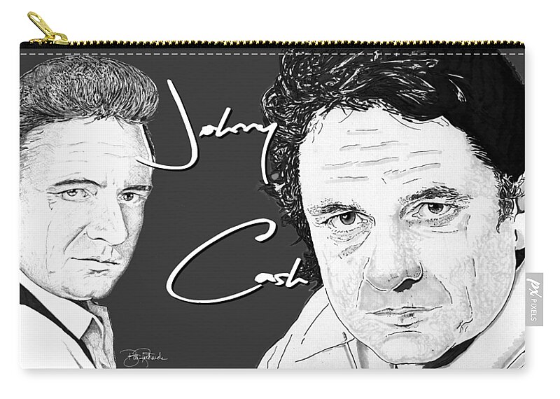 Johnny Zip Pouch featuring the drawing Johnny Cash #2 by Bill Richards