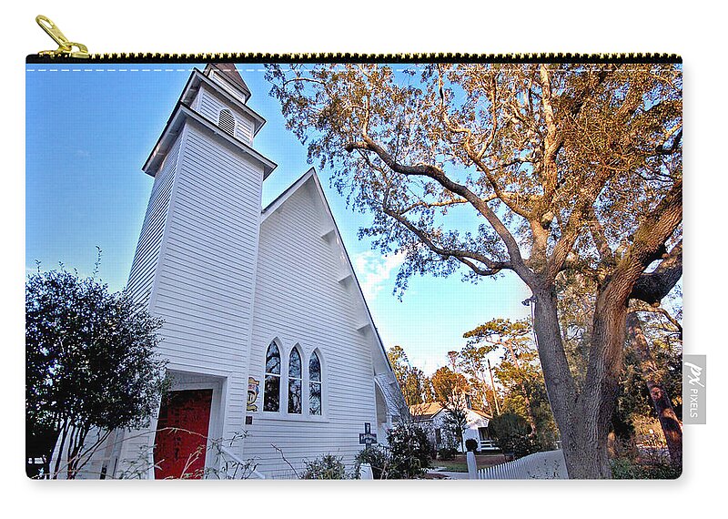 Church Zip Pouch featuring the painting Magnolia Springs Alabama Church by Michael Thomas