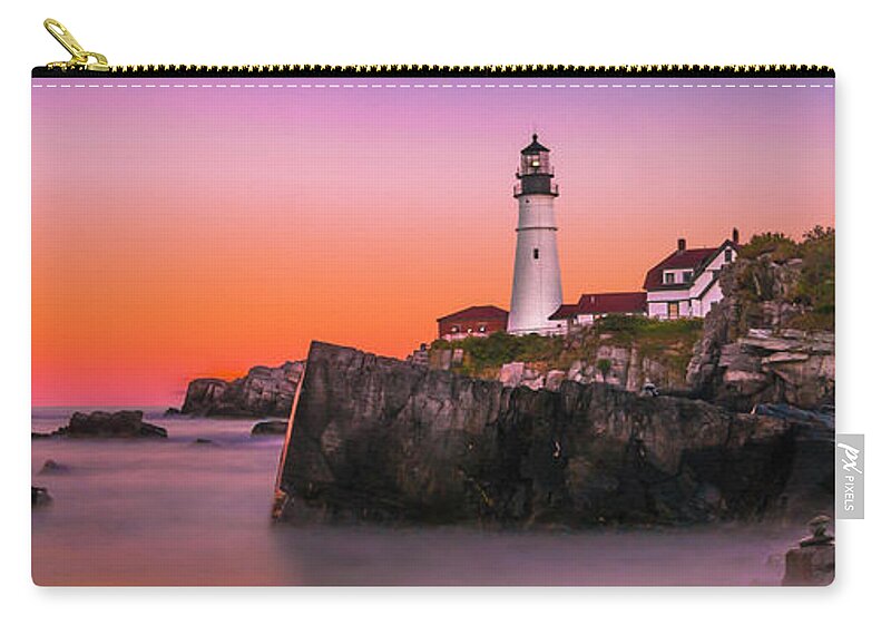 Maine Zip Pouch featuring the photograph Maine Portland Headlight Lighthouse at Sunset #2 by Ranjay Mitra