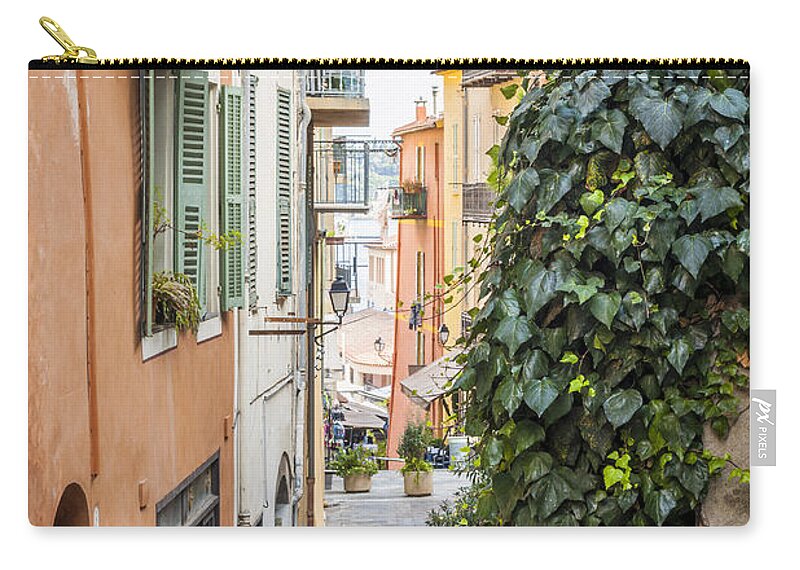 Villefranche-sur-mer Zip Pouch featuring the photograph Old street in Villefranche-sur-Mer 4 by Elena Elisseeva
