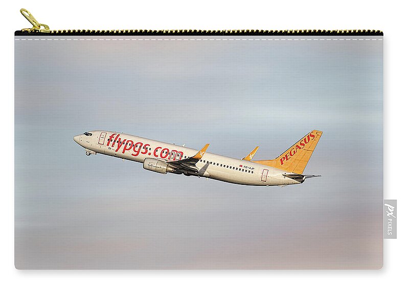 Pegasus Zip Pouch featuring the mixed media Pegasus Airlines Boeing 737-82R by Smart Aviation