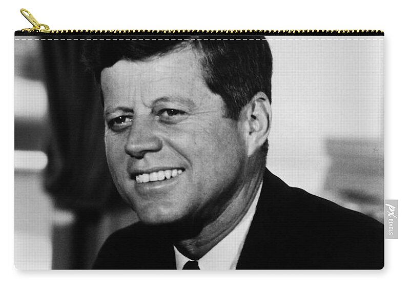 Jfk Zip Pouch featuring the photograph President Kennedy #1 by War Is Hell Store