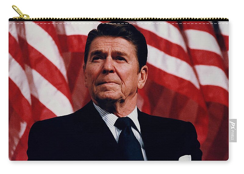Ronald Reagan Zip Pouch featuring the photograph President Ronald Reagan by War Is Hell Store