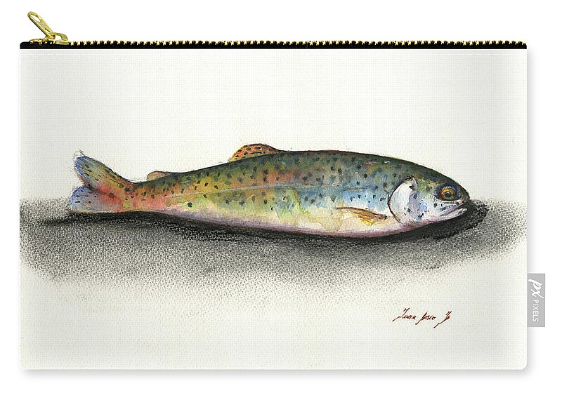 Rainbow Trout Zip Pouch featuring the painting Rainbow trout #2 by Juan Bosco