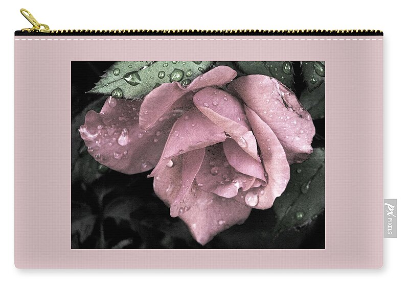 Mauve Roses Zip Pouch featuring the photograph Raindrops On Roses #2 by Angela Davies