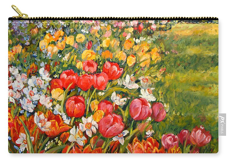 Flowers Zip Pouch featuring the painting Red Tulips #2 by Ingrid Dohm