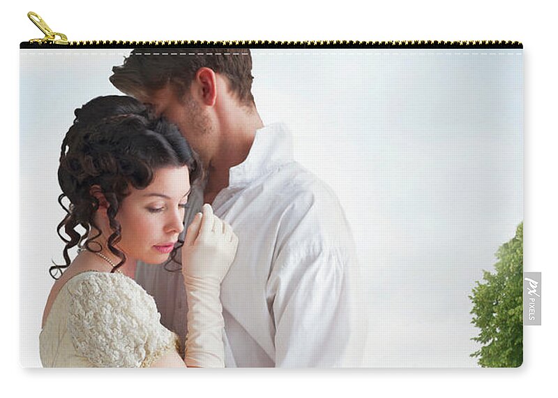 Edwardian Zip Pouch featuring the photograph Regency Couple Embracing #2 by Lee Avison